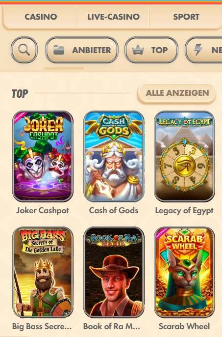 Vegasino mobile Spiele